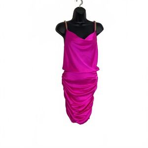 Generation Love Hot Pink Satin Ruched Mini Dress Sz XXS Glam Date Night Romantic
